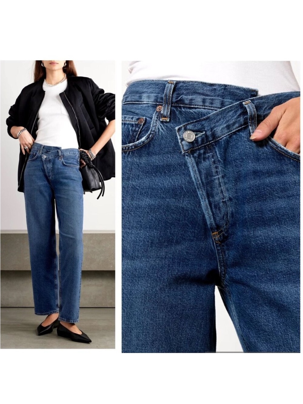 AGOLDE Criss Cross Jeans Size 28 High Rise Straight Leg Asymmetrical Waist Denim - Picture 2 of 7